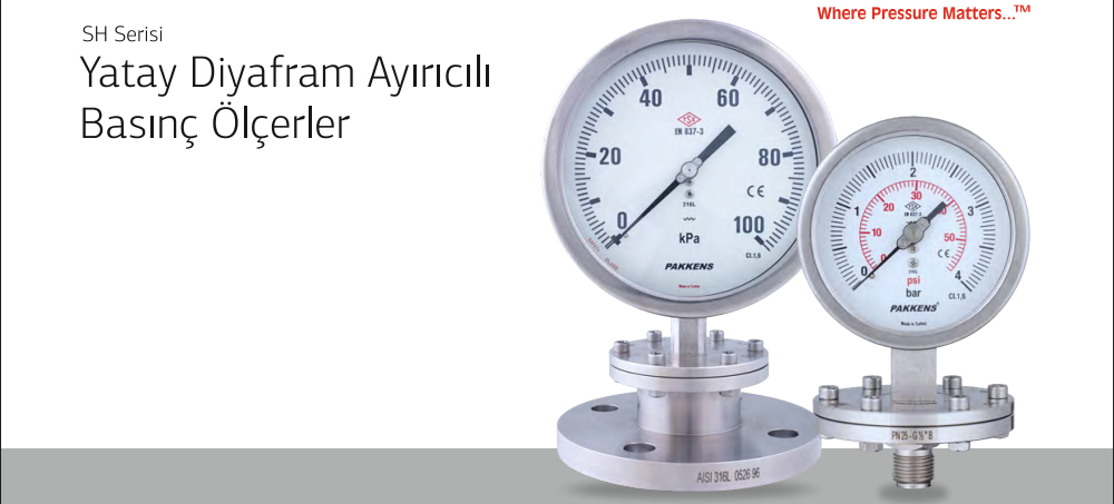 SH Serisi Yatay Diyafram Ayırıcılı Basınç Ölçerler